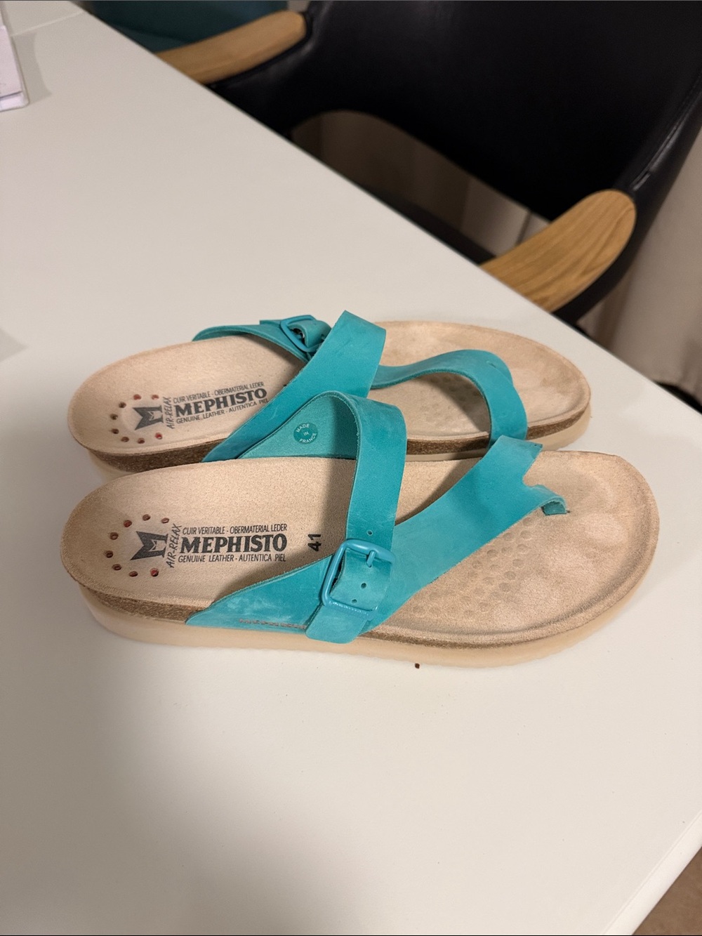 Mephisto Women’s Turquoise Leather Buckle Sandals